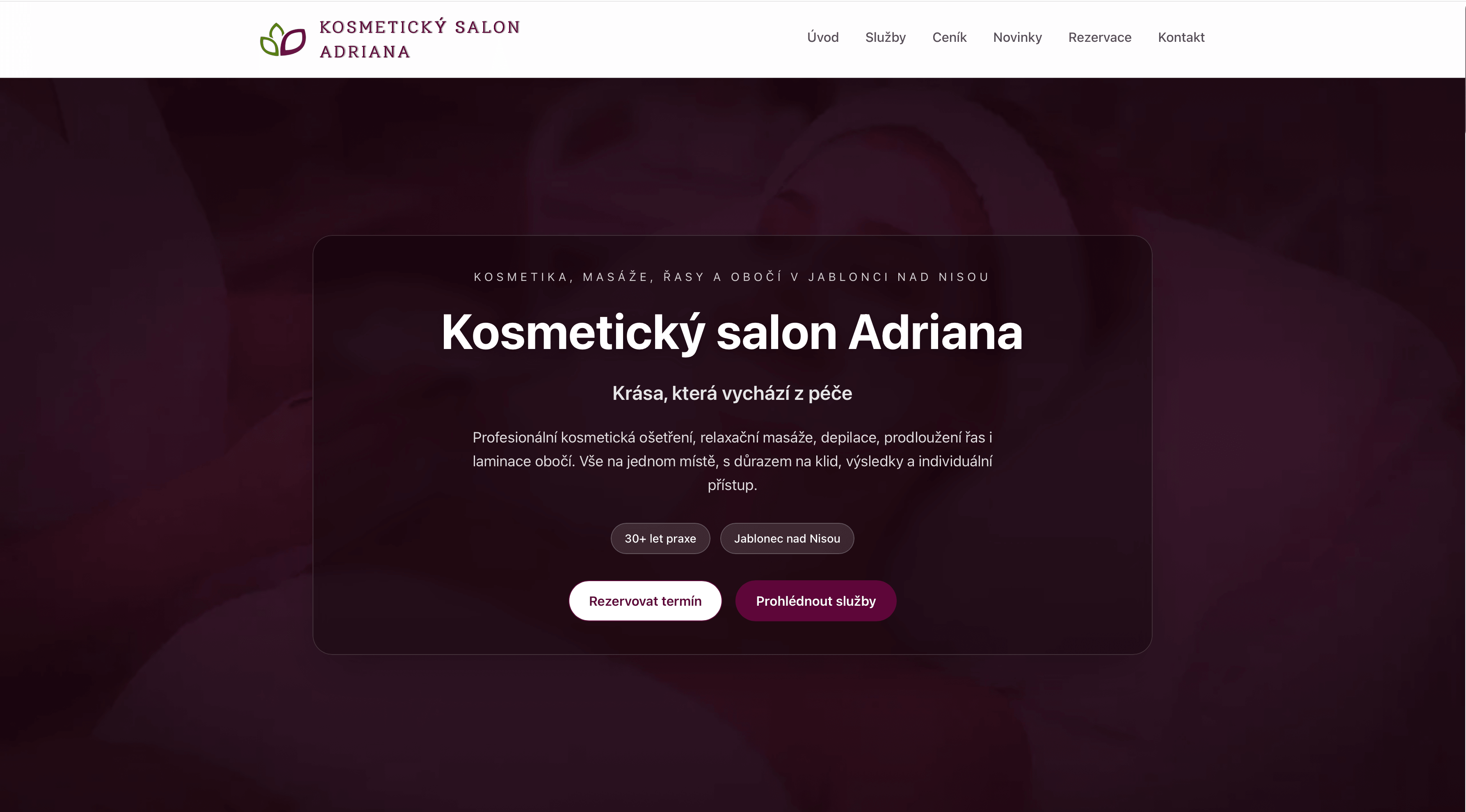 Publikace webu kosmetický salon Adriana